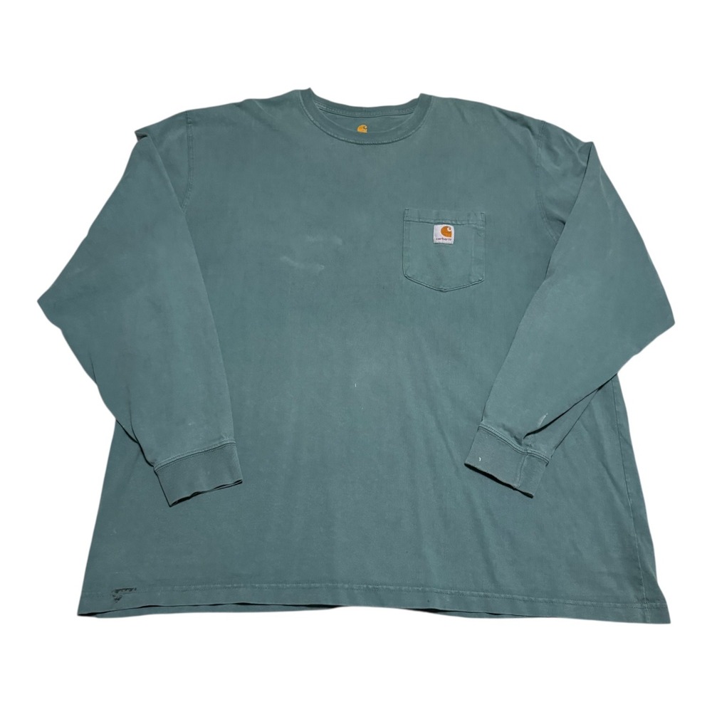 Carhartt K126 Distressed Light Green‎ Cotton Long Sleeve Shirt Men's 2XL